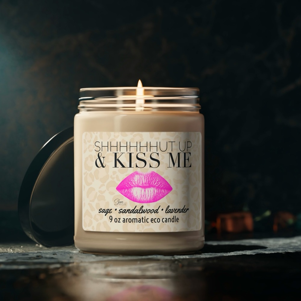smells like him cologne candle shhhUT UP & KISS ME aromatic woody musk fragrance